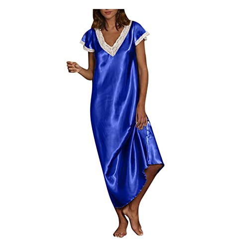 Generisch Guante de manga larga pijamas vestido largo camisones ropa de dormir pijamas mujer orgánico, azul, L