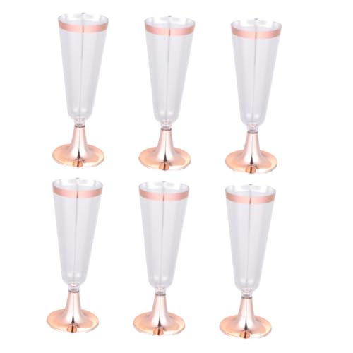 IWOWHERO 6個使い捨てローズゴールド縁付きシャンパングラス 透明プラスチック製赤ワイングラス 派手なパーティー装飾用ジュースカクテルゴブレット 贈り物やイベントに