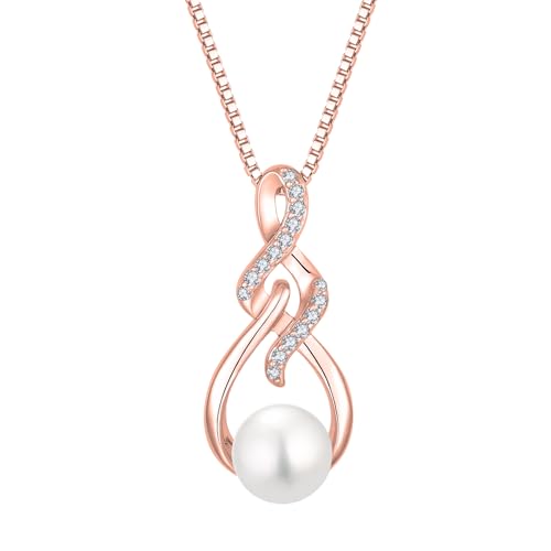 18K Gold Plated Infinity Pearl Necklace 925 Sterling Silver Pendant Necklace with 8MM Pearl Jewelry Gifts for Women