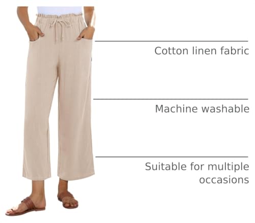Image of siliteelon Wide Leg Linen Pants for Women Summer Capri Palazzo Flowy Pants Casual Loose High Waist Trousers with Pockets