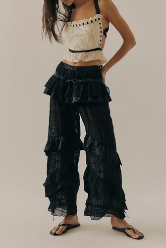 Lace Long Bloomer Pants for Women Y2K Ruffle Victorian Pantaloons Pettipants Slip Pants Capri Pajama Bottoms2