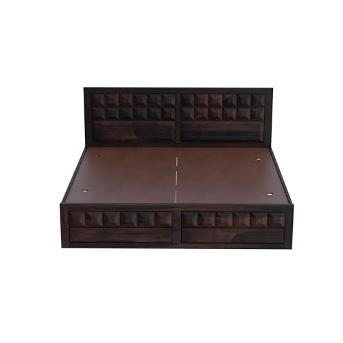 Image of Solid Sheesham Wood Queen Size Bed Without Storage | Wooden Double Bed Cot Bed for Bedroom Furniture | Palang Double Bed for Hotels | Walnut