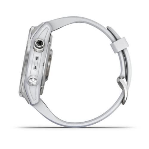 Image of Garmin Fenix 7S, Smaller Sized Adventure smartwatch, Rugged Outdoor Watch with GPS, Touchscreen, Health and Wellness Features, Silver with Whitestone Band