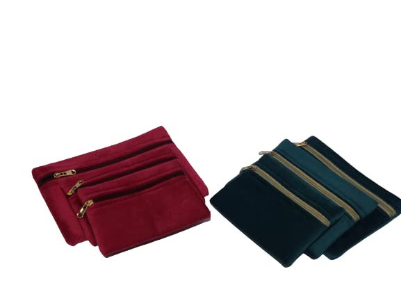 DOOR STEP SHOPPINGDOOR STEP SHOPPING Velvet Small Pouch Storage Combo (Green-Pink)