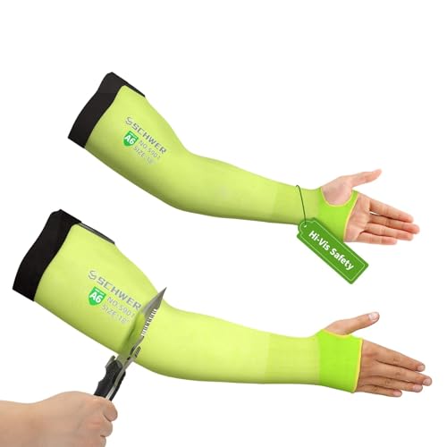 Image of Schwer ANSI A6 Cut Resistant Sleeves, 18 inch Protective Arm Sleeves with Thumb Hole for Arm Work Protection, Arm Guards for Gardening, Cutting Metal, Repairing, Kitchen, Pet Grooming (1 Pair, Yellow)