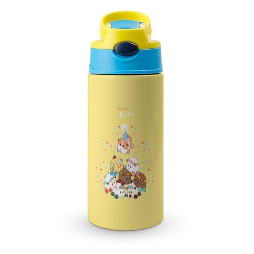 PUI PUI モルカー 子供 水筒 ウォーターカップ 魔法瓶 スポーツボトル ポップアップ 漏れ防止 ステンレスボトル ティーカップ 保温 保冷 携帯便利 旅行 通勤 通学 大人 子供用 人気 プレゼント 350ml