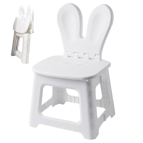 Chaise pliante pour enfants, tabouret marchepied pliable en plastique avec support dorsal en oreilles de lapin, chaise robuste pour tout-petits avec poignée intégrée,...