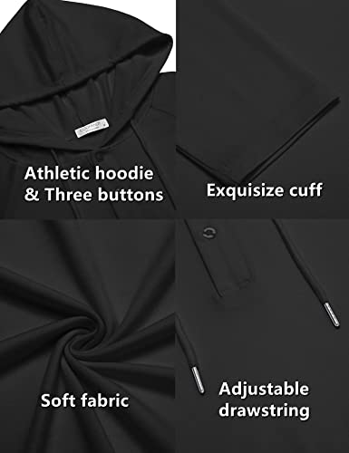 COOFANDY Men's Long Sleeve Hoodies Pullover Gym Workout Shirts Black Large