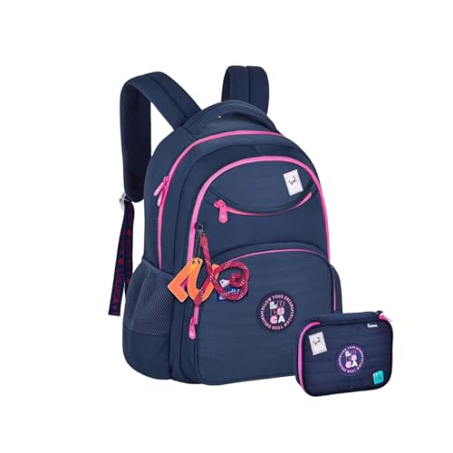 Kit Mochila de Costas Luluca Estojo 100 Pens Escolar Passeio Azul