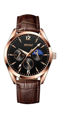 Men's Leather Watch, Classic Rose Gold-Tone Analog Quartz Watch Business Dress Watches for Men