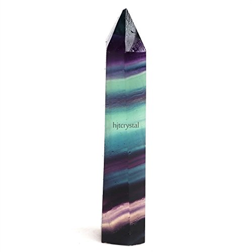 Brccee AC 4.5-6.5 CM Natural Fluorite Crystal Striped Fluorite Quartz Crystal Wand Healing Hexagonal Point Treatment Stone