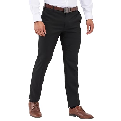 Image of Raymond Men Slim Fit Checks Pattern Poly Viscose Blend Flat Front Formal Trouser