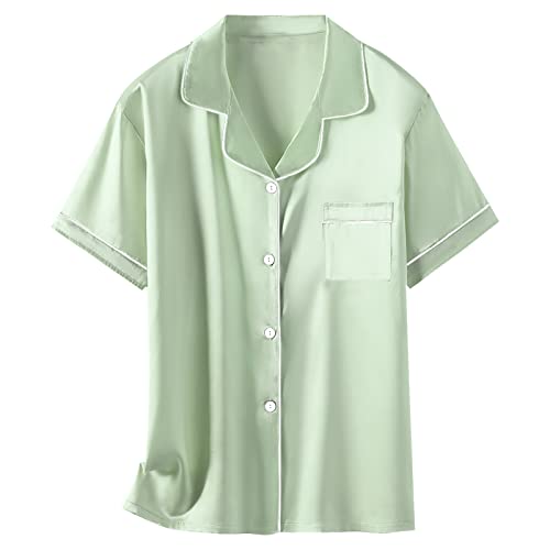 Image of Schbbbta Girls Womens Pajamas, Satin Silky Pjs Set Kids 2Pcs Button-Down Nightwear Sleepwear Gift for Mommy and me