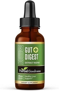 Herbal Goodness Gut Digest Plus 1oz Liquid Digestive & Enzyme Support Herbal Supplement with Digestive Enzymes, Fiber for Gut Health & Immunity Boost