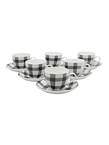Image of Clay Craft Fine Ceramic Cup and Saucer Set of 12 (6 Tea Cups + 6 Saucers) - 180 ml Each