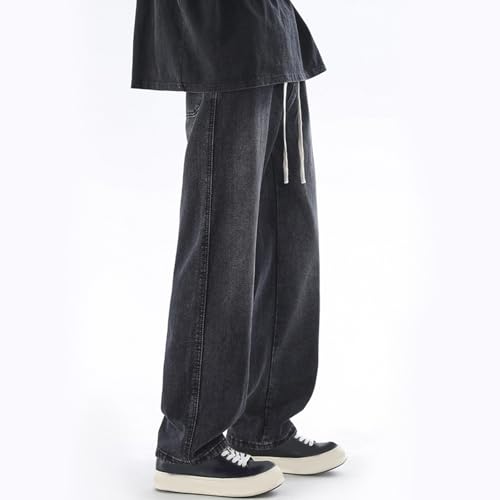 Men's Summer Denim Pants Vintage Wide Leg Pants with Pockets 2025 Trendy Casual Baggy Elastic Waist Drawstring Pants3