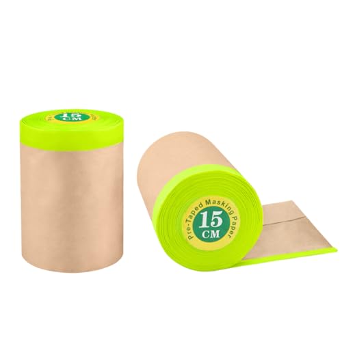 Image of 2 Pack 6 Inch x 50 Feet Pre-Taped Masking Paper for Painting, Premium Brown Kraft Painters Paper Roll with Tape, Precision Automotive Paint Masking Paper for Skirting, Window Frames, Detailing