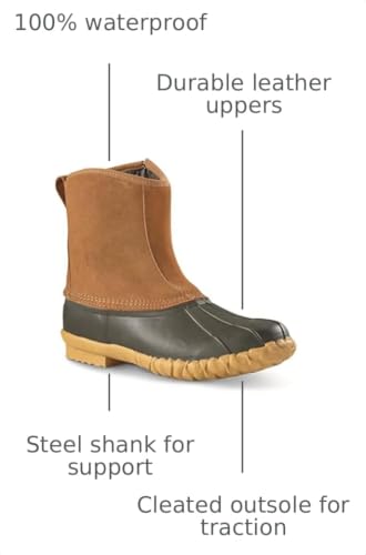 Image of Guide Gear Men's Side Zip Insulated Leather Duck Boots, Winter Boots for Men, Waterproof Rain Shoes, 400 Gram