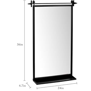 Bathroom Wall Mirrors with Detachable Shelf, 24"x36" Large Black Rectangle Metal Hanging Mirror for Living Room, Bedroom, Entryway, Mantel Bathroom Wall Mirrors with Detachable Shelf 24×36 Large Black Rectangle Metal Hanging Mirror for Living Room Bedroom Entryway Mantel