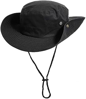 Sun-Hats-for-Men-with-UV-Protection-Wide-Brim Bucket Fishing Safari Boonie Hat for Summer (XL; 23 5/8-24) (Black, L)