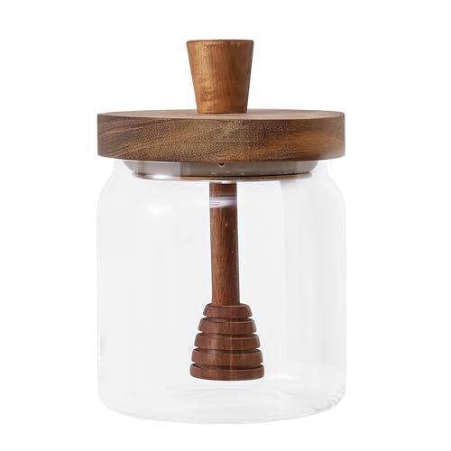 400ml Glass Honey Pot with Wooden Lid Dipper Stick Airtight Honey Jar Dispenser Kitchen Storage Container for Syrup Maple Jam Mason Jar