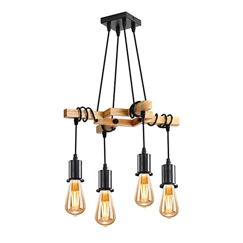 4 Lampes Lustre Suspension Luminaire Vintage Industrielle Plafonnier Suspension E27 Lampe de Plafond réglable en hauteur pour Salon Salle à Manger Cuisine - Ø41cm, Noir(Ampoule non incluse)