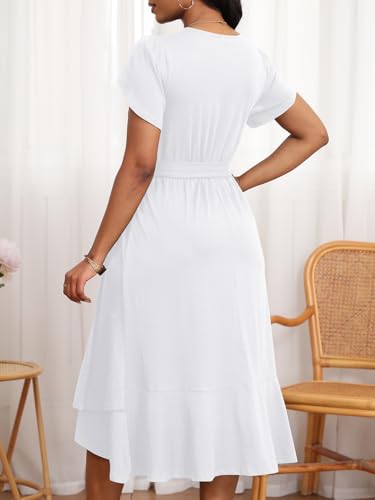 Image of PerZeal Women's Summer Dress Casual Ruffle Sleeve Crewneck A-Line Tiered Flowy Short Sleeve Long Dress with Belt