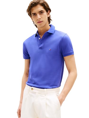 Image of Tommy Hilfiger Men's Short Sleeve Polo Shirts in Slim Fit with Stretch and Organic Pique Cotton