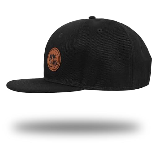 Image of Flat Brim Hats for Men - Gothic Style Skull Hat Leather Pattern - Hip-Hop Snapback Hat Skeleton Hats for Men
