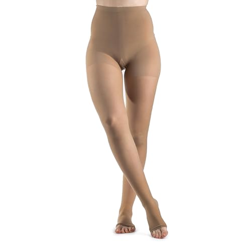 Image of Sigvaris Women's Style Sheer 780 Open Toe Pantyhose 15-20mmHg - Cafe - Large Short