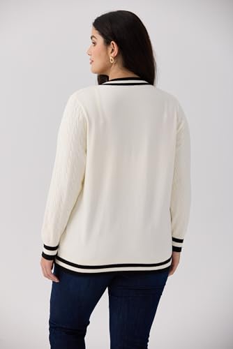Image of CARCOS Plus Size Sweaters for Curvy Women Long Sleeve Cable V Neck Sweater Knit Pullover Preppy Style Fall Winter XL-5XL
