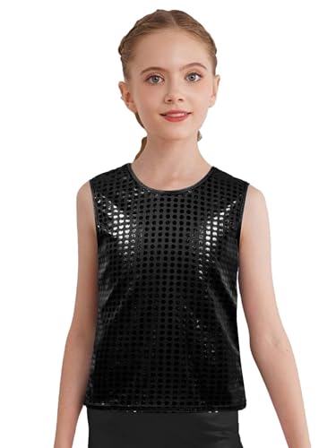 [inhzoy] Kids Girls Shiny Metallic Dots Tank Tops Jazz Hip Hop Dance Top For Musical Party Dancing  7-10