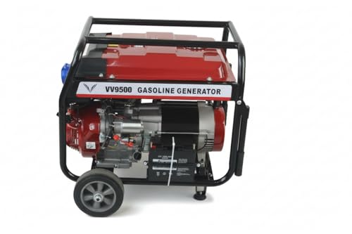 Image of Petrol Generator, 5kW Power Output, 25L Fuel Tank, Heavy Duty Steel Construction with Wheels, Red and Black, Petrol Powered, VV6500 (5.0, Kilowatts)