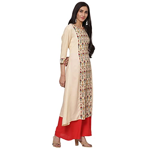 Image of Rangriti Cream Liva A Line Kurta for Women