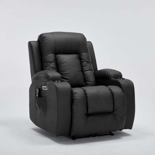 Poltrona do Papai Reclinável Elétrica Austin com Massagem Aquecimento entrada USB/USB-C PU Preto G94 - Gran Belo