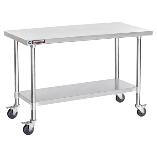 Image of DuraSteel 24x60 NSF Stainless Steel Cart Work Table - Heavy Duty Rolling Food Prep Table Countertop Island - Metal Utility Cart on Wheels Caster, Grill Stand Storage Outdoor Kitchen Tables Bar Top