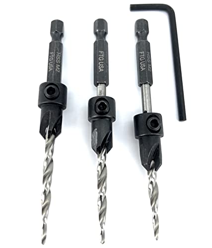 Image of FTG USA #8 (11 /64 inch) Wood Countersink Drill Bit 3-Pc Set with Hex Key