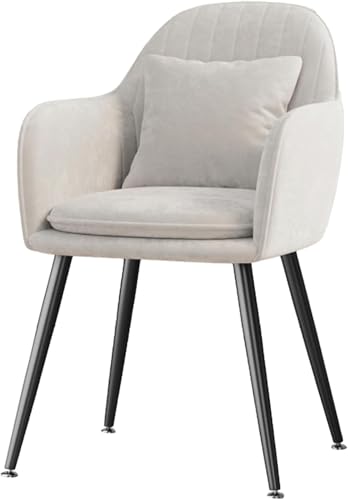 YAKINO ダイニングチェア アーム 化粧椅子 カジュアル パソコン オフィス 背もたれ 椅子 ホームベッドルーム デスク メイクスツール ダイニングチェア (ホワイト白,黒い脚、枕付き)