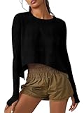 Aurgelmir Womens Long Sleeve Crop Tops Workout Tee Casual Loose Fit Athletic T-Shirts Thumb Hole Cropped Top 2024 Black
