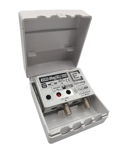 ASS25-UReg(5G)/1OUT – Amplificador de Antena de TV con Filtro 5G, de Poste, 1 Entrada UHF, Ganancia 25 dB, 1 Salida, Telealimentación 12 V, Fabricado en Italia