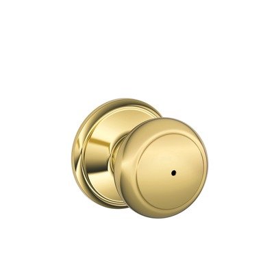 Schlage F40AND605 Andover Door Knob Bed & Bath Privacy Lock, Bright Brass