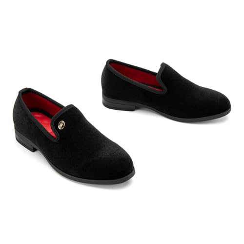 Image of Meijiana Boys Dress Shoes - Velvet Casual Pull-On Low-Heels, Black Rubber All-Weather Formal Boys Shoes, Toddler Dress Shoes for Wedding & Party - Fashion Business Style