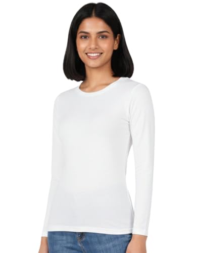 Image of HELGA Ivano Women's Organic Cotton Full Sleeve T-Shirt | Super Combed Cotton Rich | Plain Round Neck | Soft, Breathable, Eco-Friendly Casual Top for Everyday Wear