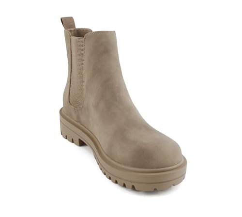 Image of Soda Pilot ~ Women Lug Sole Low Heel Chelsea Fashion Ankle Bootie w /Double Elastic Gore