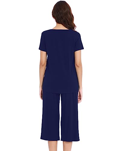 WiWi Soft Viscose from Bamboo Pajamas for Women Short Sleeve Pajama Sets with Capri Pants Pjs Comfy Loungewear S-XXL2