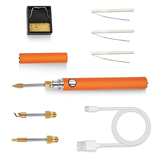 Frunimall Akku Lötkolben Set mit Deckel, Brennpeter 3 Gang Einstellbare Temperatur mit Ersatzheizkörper,8S Schnelles Aufheizen,Soldering Iron mit 3 Lötspitzen,1 Lötstation für Lötarbeiten