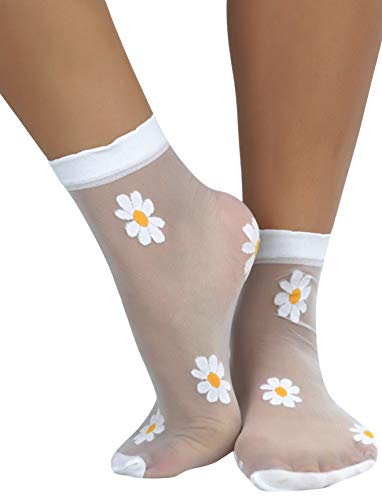 Image of ToBeInStyle Women's Sheer Fashion Ankle Socks & Pantyhose w /Springtime Daisy Design