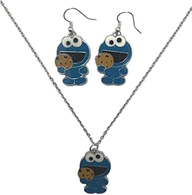 TCB Creations Cookie Cartoon Monster With Cookie Character Charm Pendant Necklace And Earrings Set
