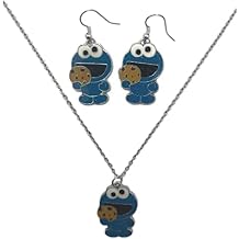TCB Creations Cookie Cartoon Monster With Cookie Character Charm Pendant Necklace And Earrings Set