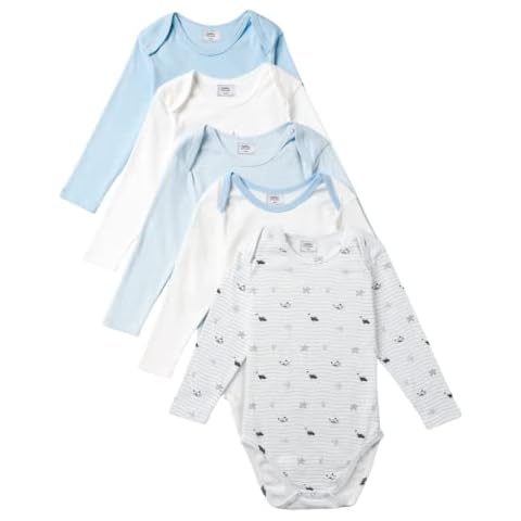 Stellou & friends Newborn, Baby and Toddler Unisex Long-Sleeve Bodysuit for Boys & Girls, Pack of 5 (Blue, 9-12 Months) Cover